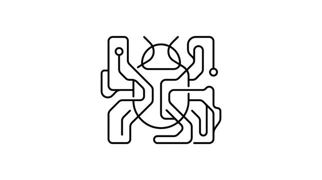 Black circuit line spider icon symbolizing computer bug malware.