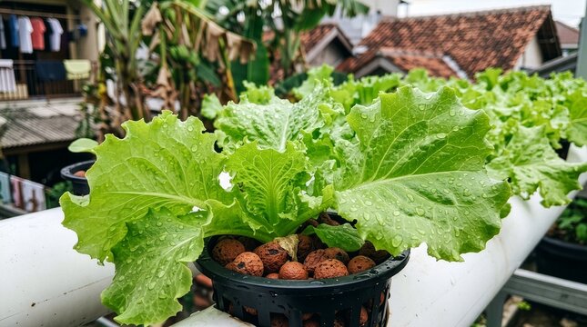 Hydroponic Lettuce Growing in PVC Pipe on Urban Rooftop
