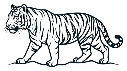 Obraz premium Majestic Tiger Illustration: Powerful Predator Walking in Profile