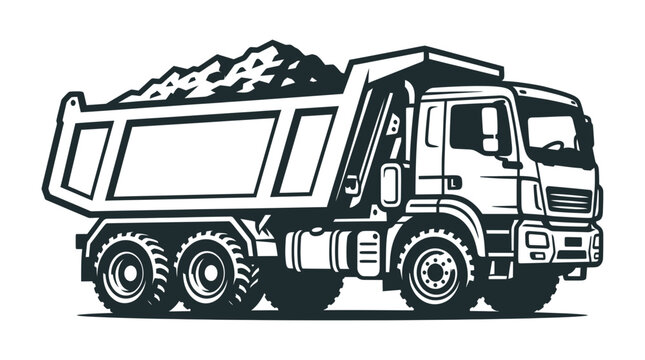 Heavy Duty Dump Truck Loaded with Dirt and Rocks - Vector Illustration