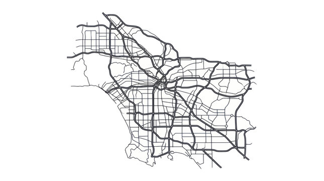 Los Angeles freeway map, aerial view, transportation network, city grid