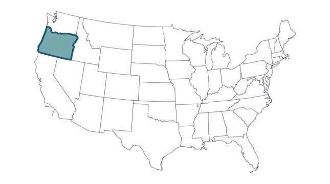 Map of Oregon highlighted on USA map