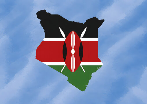 Kenya Map Filled with National Flag on Blue Background