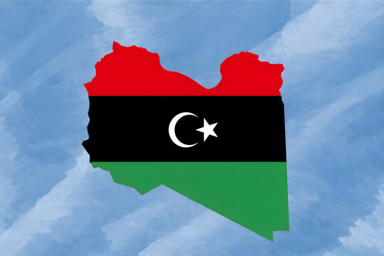 Libya Map Filled with National Flag on Blue Background
