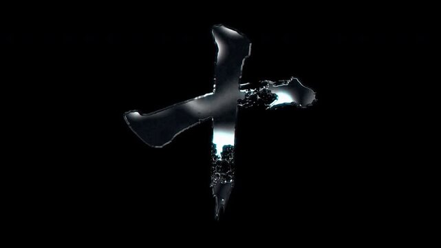 Silver metallic brush stroke Kanji "十". Its meaning is "ten". Alpha channel. Seamless loop video.