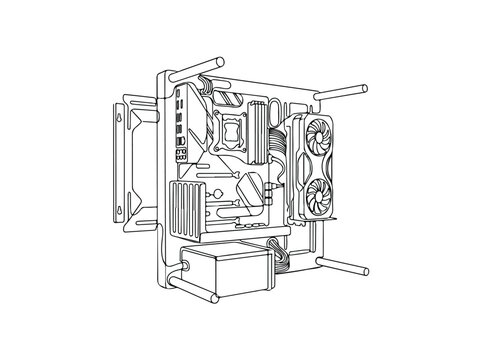 Single line drawing of a gaming PC