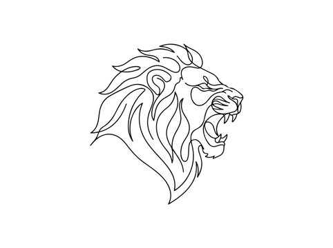 Lion profile roaring single line vector