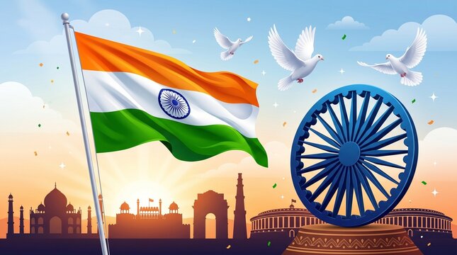 Happy Independence Day India 15th august. Indian monument and Landmark with background , poster, card, banner. vector illustration design