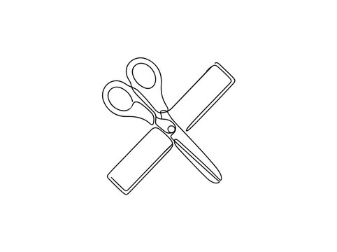 Crossed scissors over ruler vector illustration