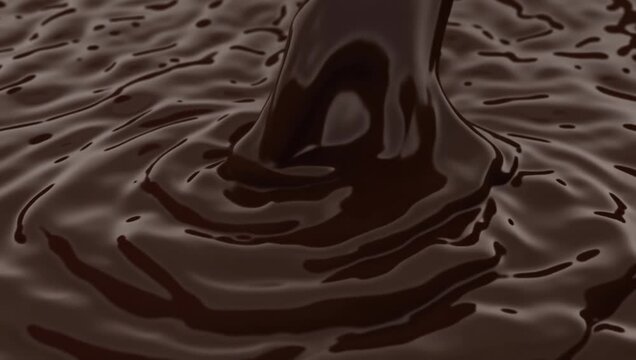 Thick Stream of Dark Chocolate Pouring into Ganache Pool

