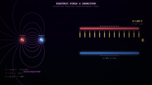 Electric Field Between Parallel Plate Capacitor Animation Showing Charge Distribution and Field Lines