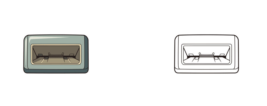 Card insertion slot illustration in flat grey and black line styles on a white background representing an automated teller machine reader for banking transactions