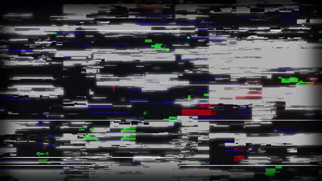 Heavy digital signal failure with intense multicolored compression pixel sorting blocks. 4K Video