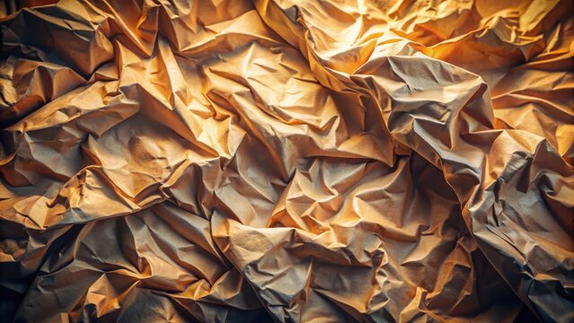 Paper texture with crumples and folds that form an abstract pattern with sharp shadows and highlights copy space