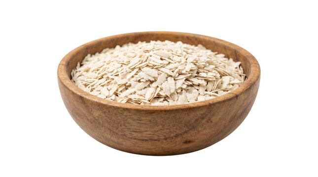 Poha or flattened rice in a wooden bowl isolated on transparent background