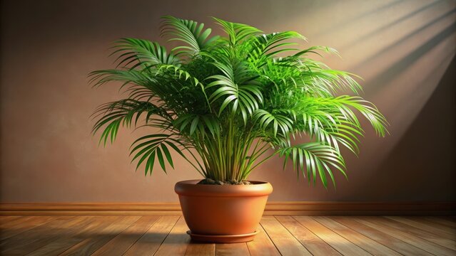Lush green parlor palm in terracotta pot