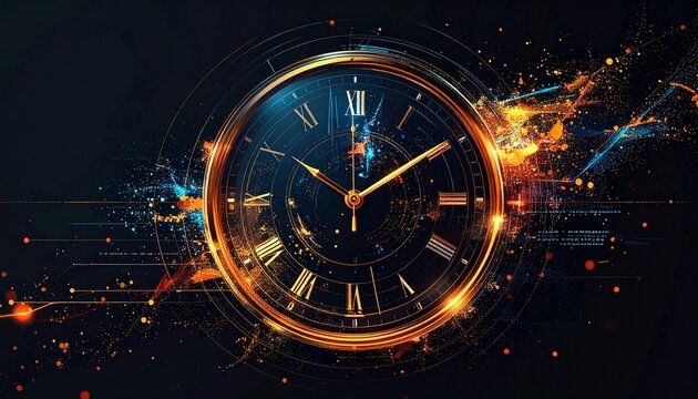 Glowing abstract digital clock face