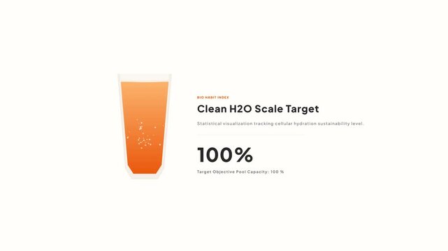 Clean water scale target animation filling glass to one hundred percent capacity