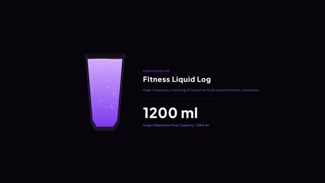 Fitness liquid log tracking baseline fluid replenishment in glass reaching twelve hundred milliliters