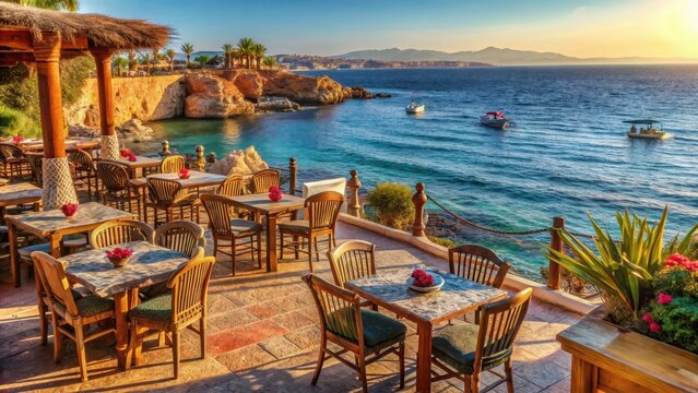 Authentic cafe on the red sea coastline sharm el sheikh egypt