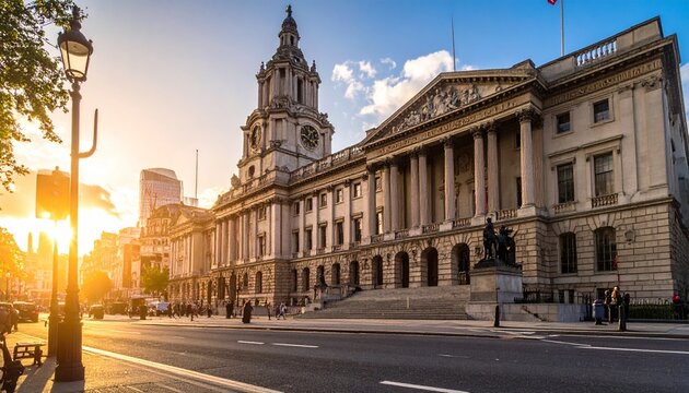 Grand building at sunset light