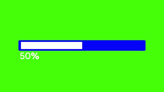 Loading animation green screen loading progress bar motion loading symbol buffering Green Screen Blue Loading Bar 50 Percent, Chroma Key Progress Indicator Animation Overlay