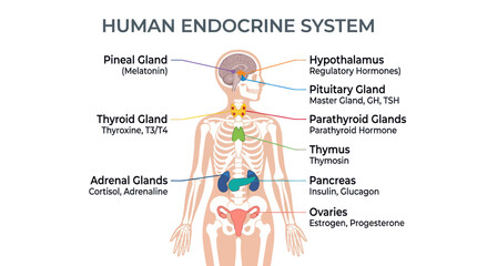 Human Endocrine System Diagram: Glands and Hormones Illustration © meja