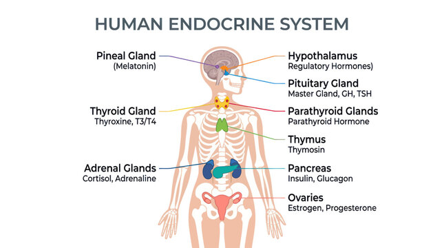 Human Endocrine System Diagram: Glands and Hormones Illustration