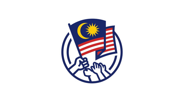 Malaysia Independence Day Logo Illustration with Hands Holding National Flag