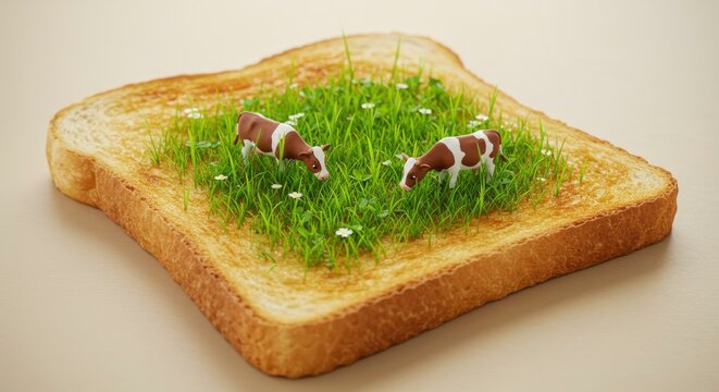 Miniature Cows Grazing on Toast Landscape