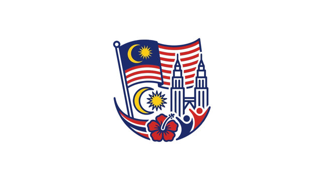 Malaysia National Day Celebration Logo with Flag and Petronas Towers