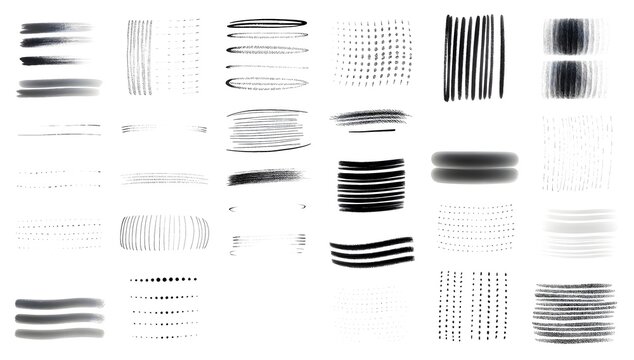 Black and white photoshopped brush strokes on a white background, grunge abstract paint splash stain texture, graphic element design asset poster