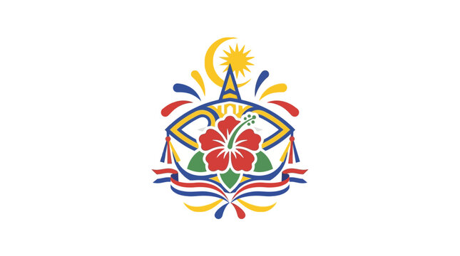 Malaysia National Emblem with Hibiscus Flower and Wau Bulan Kite Design