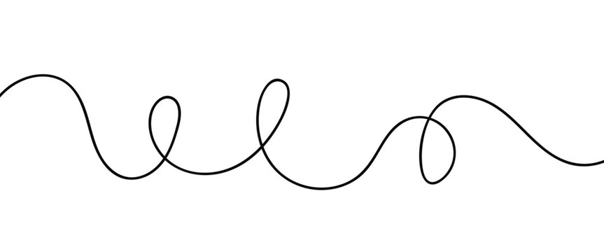 Abstract Minimalist Continuous One Line Art Banner Background, Black Elegant Curving Loop Path, Modern Fluid Single Line Scribble Wave