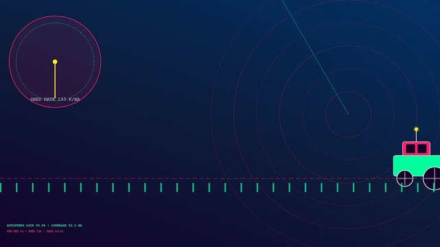 A small automated harvester tracking precision farming data while navigating across a digital field interface showcasing real time location monitoring and crop management system metrics