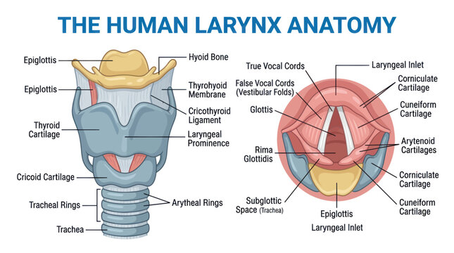 Human Larynx Anatomy Diagram: Vocal Cords, Cartilage, Hyoid Bone