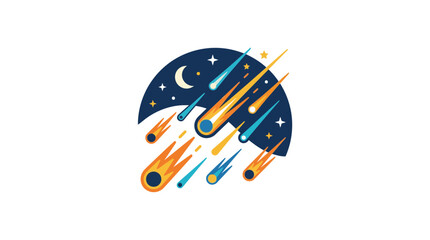 Meteor Shower Illustration: Falling Stars and Crescent Moon in Night Sky © alfan fadhilah