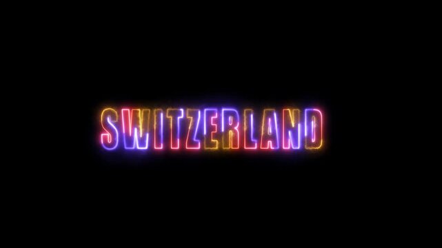Switzerland neon sign country name colorful glowing text on black background