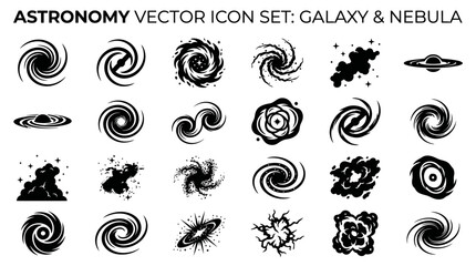Galaxy and nebula astronomy vector icon set. © Alip