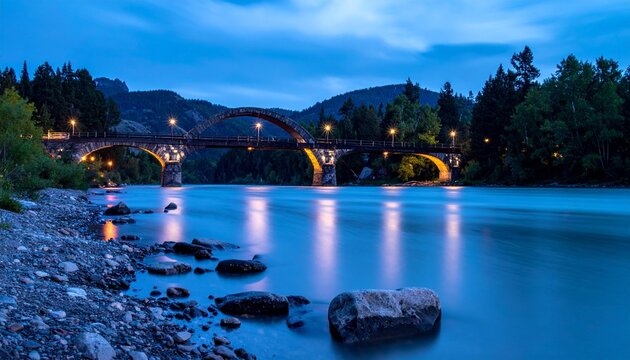 Evening bridge over calm water