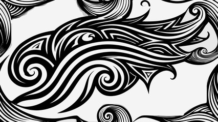 Fototapeta premium Monochrome tribal wave ornament seamless pattern vector design with ornament seamless monochrome abstract decorative background minimalist wallpaper continuous contrast geometry creative