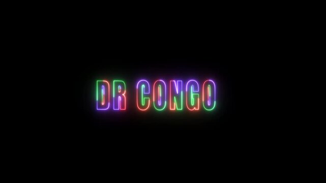 Neon Sign Dr Congo Country Name in Rainbow Colors on Black Background