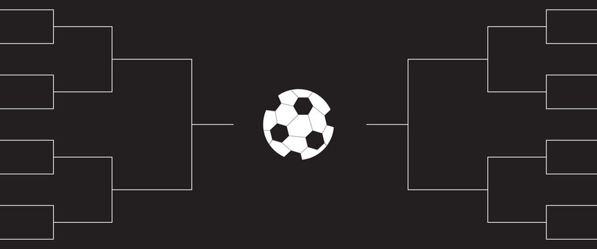 World Cup tournament bracket with a football icon on a dark background. Simple knockout competition template for international soccer events and championship schedules.