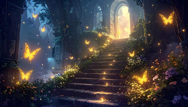 Ethereal garden stairway to light