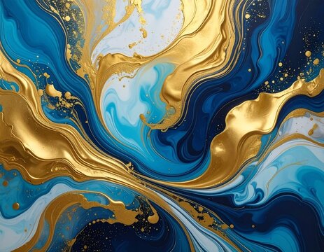 Fluid gold & blue abstract flow
