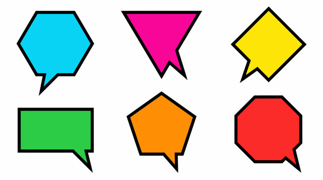 Set of Colorful Geometric Speech Bubbles with Diverse Shapes.
