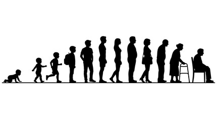 Fototapeta premium Human lifecycle stages silhouette from infancy to old age.