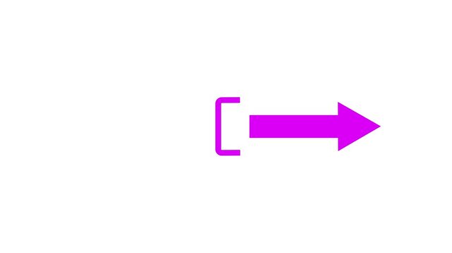 A bright magenta arrow pointing to the right emerges from a bracket shape on a clean white background representing forward movement and progress in a digital or conceptual context