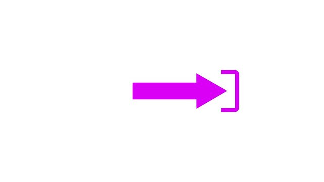 A vivid magenta arrow pointing to the right is positioned next to a bracket shape on a pure white background symbolizing entry or exit and directional flow