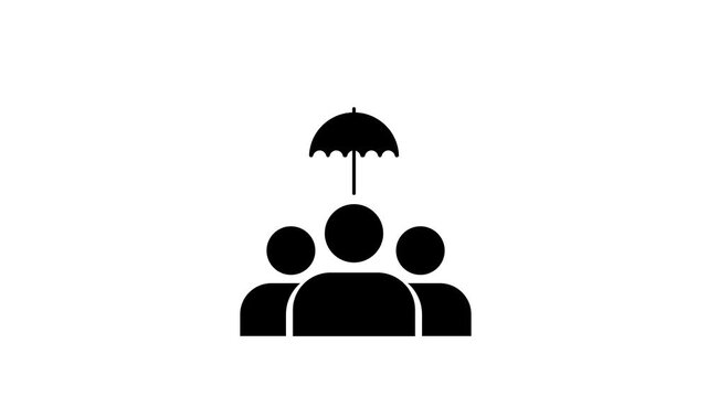 A vibrant neon green illustrating a person silhouette under an umbrella with a checkmark in a circle, symbolizing verified safety and protection, set against a deep black background for